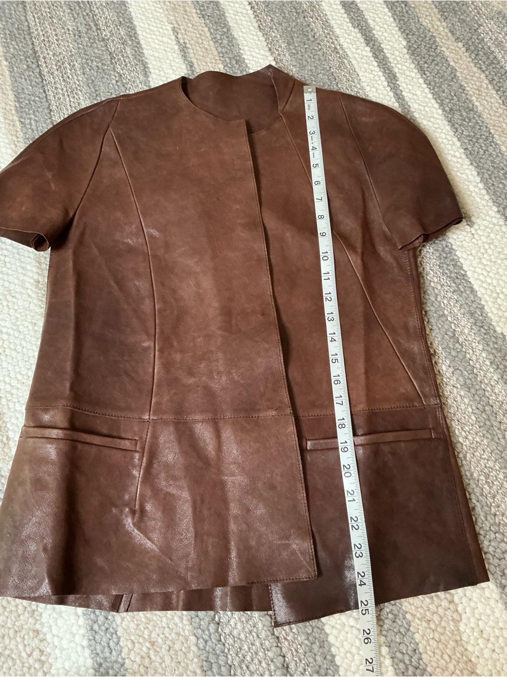 MARNI Brown Lamb Leather Short-Sleeve Jacket Asymmetrical Snap Buttons Size 38 - Picture 13 of 15